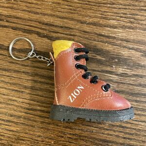 Vintage Zion National Park Brown Leather Hiking Boot Keychain Purse Fob